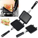 Toastie Maker Double Side Toasted Sandwich Maker Non-Stick Stovetop Bread Frying Pan with Heat-Resistant Handles Multifunction Camping Toaster for Home Outdoors Camping, for Gas Stove