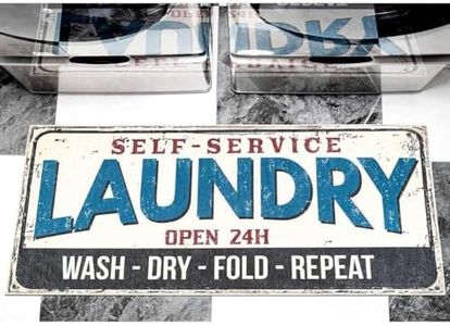 Soft Woven Rugs, 24x56 Laundry Room Rug, 85% Cotton, Vintage Sign, Funny Non Slip Laundry Mats, Machine Washable, Bathroom Runner Floor Mat for Washroom, Kitchen, Self Service Laundry