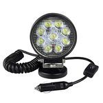 LEMIL - 27W Round LED Work Light 12V Portable Car LED Flood Light Off Road Flood Beam Lamp with Magnetic Base Waterproof Emergency Light Truck Boat Bar Lamp 12V 24V