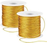 262 Yards/787 Feet Metallic Cord Gold Twine, 2 Spool 1mm Gold Thread String for Gift Wrapping Christmas Tree Decorates Bracelet Jewelry Making Thread Gold Craft Making String Cord