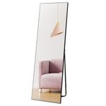 Hoikwo Full Length Mirrors 59x16 inches,Standing Mirror 150x41cm with Black Frame for Bedroom, Living Room or Bathroom