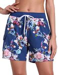 Nonwe Women's Beach Shorts with Liner Quick Dry Elastic Waist Beach Board Shorts Blue&Pink S