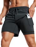CRZ YOGA Men's Quick Dry Sports Shorts Workout Lightweight 2 in 1 Running Gym Athletic Shorts with Pockets - 5 Inches Ink Gray L