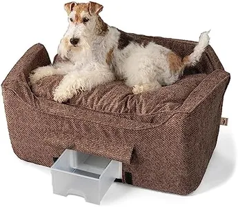 Snoozer Dog Car Seat with Storage Tray: Lookout II Dog Booster Car Seat Medium Sized Dog, Size: Large, Fabric: Merlin Camel, Pet Car Seat to Help Car Sickness for Dogs, Removable Washable Cover