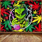 Wathon Trippy Weed Marijuana Tapestry Cool Alien Marijuana Leaf Wall Tapestry for Bedroom, Psychedelic Tie Dye Stoner Tapestries for Men Aesthetic Hippie Wall Art Poster for Dorm Home Decor 60X40IN