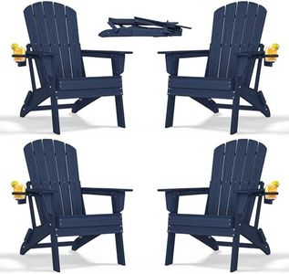 nevilywood Folding Adirondack Chair with Cup Holder Set of 4, HDPE Patio Chairs,All-Weather Outdoor Chairs for Backyard, Deck,Fire Pit-NavyBlue