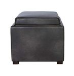 Cortesi Home Mavi Grey Top Tray Storage Cube Ottoman in Bonded Leather