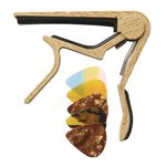 Juarez JRCPWD400P Premium Wooden Guitar Capo with 5 Picks | One-Hand Quick Change | No Fret Buzz | For Acoustic, Classical, Electric Guitar & Ukulele