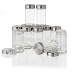 Kamenstein Clear Reusable 3 Oz Jars with Stainless Steel Shaker Lids, and Twist-On Caps for Airtight Seals 12 Pk