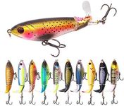 Nuguri Topwater Popper Fishing Lures Whopper Lures Bass Lures with Floating Rotating Tail Barb Treble Hooks Artificial Hard Bait Swimbait Lures for Bass Trout Walleye Pike Musky