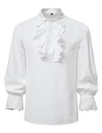 LucMatton Mens Vampire Renaissance Victorian Shirt Pirate Steampunk Gothic Ruffled Medieval Halloween Costume White Large