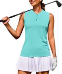 COOrun Women Golf Sports Shirts Sleeveless Athletic Polo Shirt Collarless Active Tank Tops with Zipper