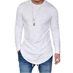 LIWEIKE Mens Solid Extended Hipster Hip Hop Swag Curve Hem Long Sleeve T Shirt (White, US M)