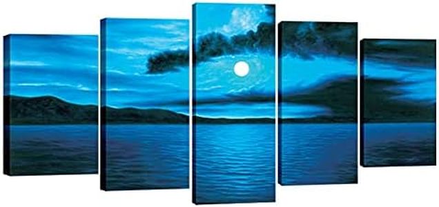 Wieco Art - Dark Blue Ocean White Sun Modern 5 Piece Wrapped Giclee Canvas Prints Contemporary Seascape Artwork Beach Pictures Paintings on Canvas Wall Art for Living Room Bedroom Home Decorations