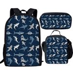 Showudesigns Shark Print Kids Backpack Lunch Box Set Girls Boys School Book Bag Lunchbag Pencil Case 3PCS/Sets