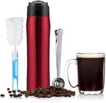 BENFUCHEN Portable Coffee Maker Stainless Steel Insulated Double Wall Vacuum Car Travel French Press Tea Maker Coffee Pot Outdoor Coffee Mug Cup With Stainless Steel Spoon, 350ML/12OZ, Red