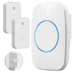 【No Battery Required】SMATRUL Wireless Doorbell Waterproof, Door Bell Chime with 2 Press Self-Powered Transmitter & 1 Plug-in LED Flash Receivers, 60 Chimes, 5 Level Volumes (White)