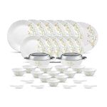 La Opala Diva Classique Collection Opal Glass Crockery | For Family of 6 | Dinner Set 35 pcs Citron Weave | Plates & Bowls for Dining | Microwave Safe | 100% Vegetarian | Extra Strong | White