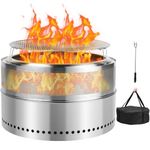 SMOOL 68cm Smokeless Fire Pit, Portable Fire Pits for Camping, Stainless Steel Outdoor Fire Pit BBQ for Patio & Garden, Wood Burning Stove with Removable Ash Pan, Carry Bag, Poker and Grill