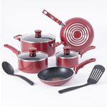 T-fal Essentials Non-Stick Pots and Pans Cookware 10 Piece Set, Red