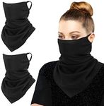 MoKo Scarf Mask Bandana with Ear Loops 3 Pack, Neck Gaiter Balaclava UV Sun Protection Face Mask for Dust Wind Outdoors Motorcycle Cycle Bandana Headband for Women Men - Black