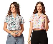 TOPLOT Women's Casual Printed Crop Shirt with Half Sleeve Pack of 2 (COMBO-5059-MLT-ROU-XL)