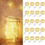 MUMUXI LED Fairy Lights Battery Operated String Lights [20 Pack], 3.3ft 20 Mini LED Lights Battery Powered Gold Fairy Lights | Waterproof Indoor Silver Wire Lights Firefly Mason Jars, Warm White