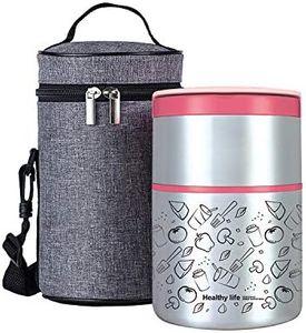 Lille Home Vacuum Insulated Stackable Stainless Steel Thermal Lunch/Snack box, 2-Tier Bento/Food Container with Lunch bag, Smart Diet, Weight Control, 32 Ounces (Pink)