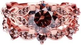Jeulia 4.3 Carat Personalized Sterling Silver Butterfly Rings for Women Purple Amethyst Bridal Round Cut Wedding Engagement Eternity Promise Ring Set (Rose Gold & Chocolate, 5)