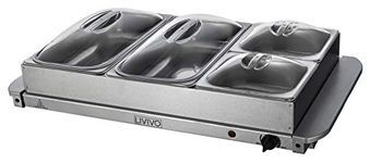 Fineway Electric Buffet Server 4 Tray Hotplate Food Warmer - 4 Removable Sections & Adjustable Temperature Thermostat Control - with Warming Plate Function - Ideal for Kitchen Hot Buffets Barbecues