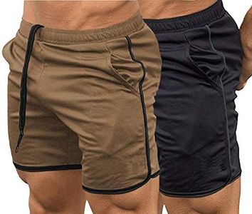 EVERWORTH Men's Gym Workout Boxing Shorts Running Short Pants Fitted Training Bodybuilding Jogger Short, 2 Pack: Brown,black, Large