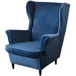 Stretch Wingback Chair Covers, 2 Piece Armchair Slipcover Velvet Wingback Sofa Chair Slipcover Non-Slip Furniture Protector for Living Room Bedroom (V-Navy Blue)