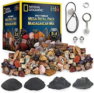 NATIONAL GEOGRAPHIC Rock Tumbler Refill Kit - 3 lbs. Rough Madagascar Rocks for Tumbling including Unpolished Jasper and Quartz - Rock Tumbler Supplies include Rock Tumbler Grit & Jewelry Accessories