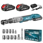 Seesii 21V 3/8" Cordless Ratchet Wrench Kit, 66Ft-lbs Electric Ratchet, Variable Speed Power Ratchet, 2X2.0Ah Li-Ion Batteries and Charger,7 Sockets,1/4" Adaptor,1/2" Adaptor,3" Extension Bar, RT600B