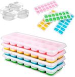 Homecloud 4X Silicone 14 Grid Ice Cube Trays with Lid - Square Mold, Non-Toxic, Flexible Base for Easy Release of Ice Cubes, Non-Spill, BPA-Free, Stackable, Dishwasher Safe - Pack of 4 (Small)