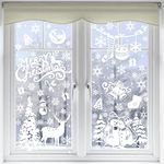 VEYLIN Xmas Window Clings Decoration, 141 Static Snow Flakes Stickers Merry Christmas Window Decals for Christmas Party Supplies (8 Sheets)