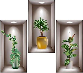 DOUSELLA 3 Pièces Stickers Muraux Vase Autocollant Mural Vase 3d Sticker Muraux 3d Plante Autocollant Muraux Plante Autocollant pour Vase Amovibles pour Salon Cuisine Chambre Maison, 40 * 20cm