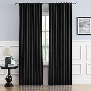 DUALIFE Black Blackout Thermal Insulated Curtains Heat Blocking Energy Saving Curtains 72 Inches Long 2 Panels Set Back Tab Rod Pocket