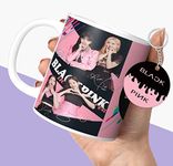 NH10 DESIGNS Black Pink Mug Blackpink Signature Mug with Keychain Gift for Girls Boys Hd Printed Microwave Safe White Ceramic Coffee Mug (350 ml)(3TONEBLKPNKMK-69) Pack of 2