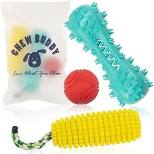 Chew Dog Toys, 3-Pack Mixed Dog and Puppy Toys, Interactive Toys for Dogs Small to Medium Sized, Durable Dog Chew Toy for Dental Health, Gifts for Pets by Chew Buddy