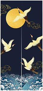 LIGICKY Noren Doorway Curtain Japanese Style Cranes Waves Gold Full Moon Printed Cotton Linen Window Treatment Door Tapestry for Home Decoration 33.5" Width x 70.9" Long, Navy Blue