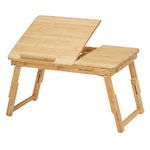 SONGMICS Bamboo Lap Desk, Laptop Table, Breakfast Tray with 5 Adjustable Tilting Angles, Small Drawer, Natural LLD01N