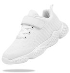 Shoful White Boys School Shoes Kids Trainers Girls Walking Shoes Breathable Lightweight Running Shoes Athletic Tennis Shoes Knit Fashion Sneakers 10 UK Child