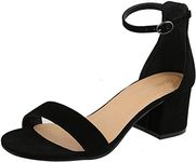 Top Moda Women's Strappy Velvet Stacked Block Heel Dress Sandal (6 B(M) US, Black)