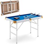 COSTWAY 4FT Billiards Table, Folding Game Pool Table with 16 Balls, 2 Cues, 2 Chalks, Triangle Rack and Brush, Portable Snooker Table Game Set for Home Party Gathering (Blue)
