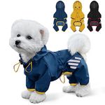 Dog Raincoat, Waterproof Dog Rain Jacket with Hood, Dog Rain Coat with Leash Hole, Reflective Strap for Small Medium Dogs, Lightweight Puppy Clothes(Blue,S)