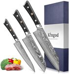 KINGOD Damascus 3-Piece Knife Set, Premium VG10 Japanese Steel Kitchen Knives, Ultra-Sharp Full Tang Professional Chef Knives with Ergonomic Rosewood Handles, Elegant Gift Box