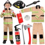 GIFTINBOX Firefighter Costume For Boys,Fireman Costume For Boys With Accessories Toddler Halloween Costumes For Kids 3-12-C