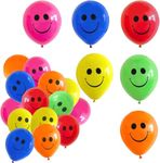 Rivtoxx 12” Latex Party Balloon, 100pcs Rainbow Balloons with Printed Smiling Balloons for Christmas, Wedding, Anniversary Festivals Decorations (Colorful Smiley)