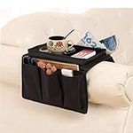 Sofa Armrest Organizer Couch Caddy Armchair Hanging Storage Bag Sofa Space Saver Arm Rest Chair Organiser with Cup Holder Tray for Phone,Books,Magazine,Snacks,Glasses,6 Pockets (Black)